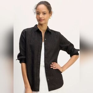 Everlane The Linen Eyelet Relaxed Shirt Blouse Top Black Size 0 or (XS S M)
